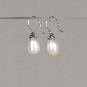 Oorbel zilver + Parel wit