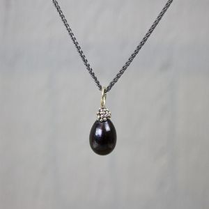 Pendant 925 sterling silver + grey pearl 