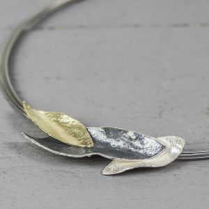 Pendant elegantly silver oxy and gold plated