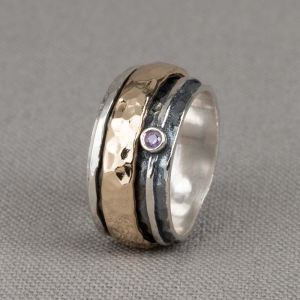 Ring Goldfilled + zilver + Amethist