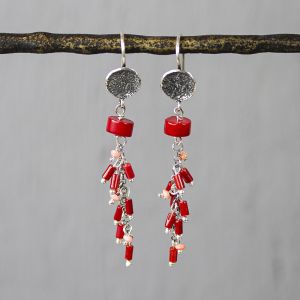 Earring silver oxy + Bamboo Coral
