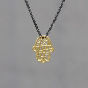 3D GOLD | Halskette Silber Oxy + hänger G14K Hand Fatima
