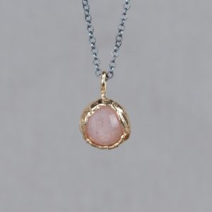 Halskette Silber Oxy + hänger vergoldet + rosa Mondstein
