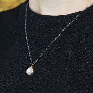 Collier silver oxy + pendant gold plated + pink Moonstone