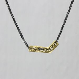 3D GOLD | Halskette Silber Oxy + hänger G14K 3D wave