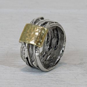 Ring verdraaid mooi zilver + 9 karaat wikkel