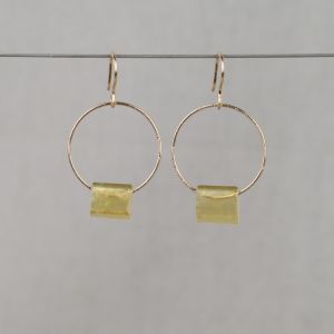 Earring round Goldfilled + Roman Glass Olive Green