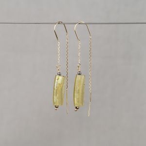 Doortrek oorbel zilver verguld + Pyriet + Roman Glass