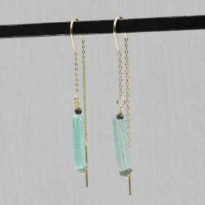 Durchziehohrring vergoldet + Labradorit + Römisches Glas