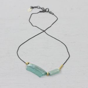 Collier zilver oxy + Goldfilled Roman Glass