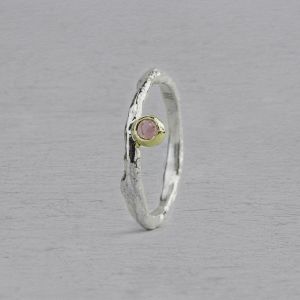Ring silver + 9 carat + beetle pink tourmaline