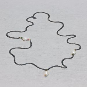 Collier zilver oxy 80 cm + Parel en Tourmalijn
