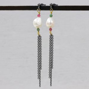 Earrings silver oxy Pearl and Tourmaline