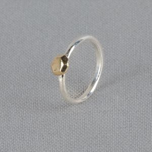 Ring silver + 9 carat hexagon