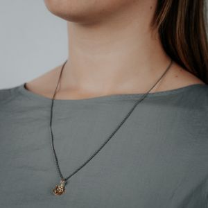 Collier zilver oxy + verguld amulet