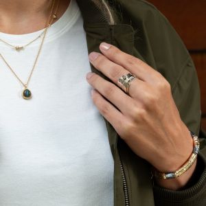 Ring overslag zilver + 9 karaat + Labradoriet