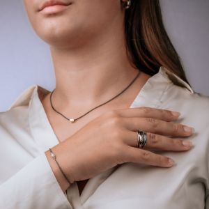 Armband zilver oxy + verguld Parel + Ruwe Diamant