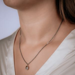 Halskette Silber Oxy + vergoldeter schwarzer Rutil + Rohdiamant