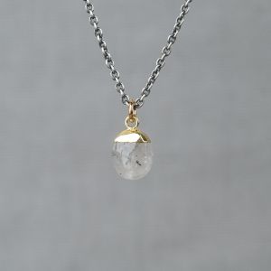 Necklace silver oxy + gold plated Black Rutile + Rough Diamond