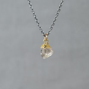 Halskette Silber Oxy + vergoldeter Herkimer Diamant + Rohdiamant