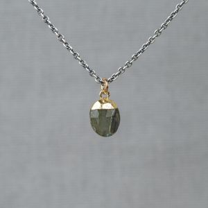 Necklace silver oxy + gold plated Labradorite + Raw Diamond