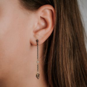 Oorbel zilver oxy + verguld + Herkimer Diamant + Ruwe Diamant