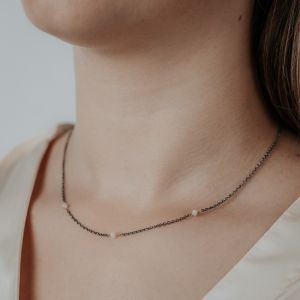 Collier zilver oxy + verguld Ruwe Diamant