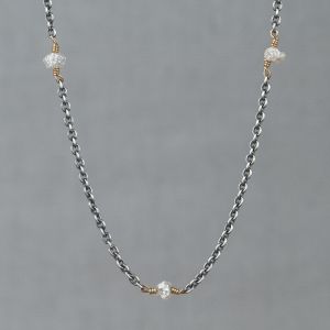 Necklace silver oxy + gold plated Raw Diamond