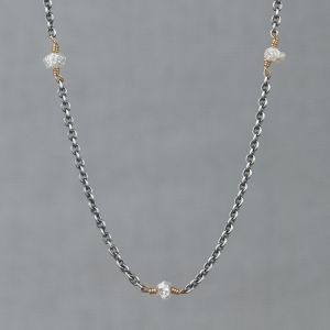 Collier zilver oxy + verguld Ruwe Diamant
