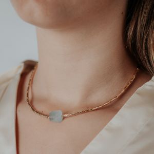 Collier LIMITED Goldfilled buisjes + Aquamarijn