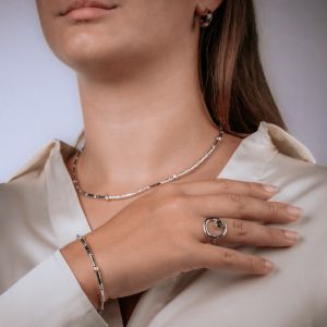 Ring zilver cirkel + 9 karaat + Labradoriet facet