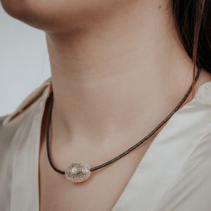 Necklace Hematite + 3D ball white silver