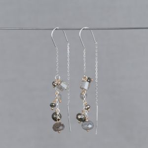 Pull-through earring silver + La Botanic Labradorite + Pyrite
