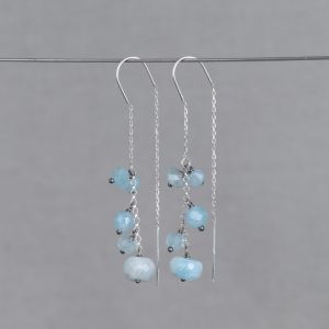 Doortrek oorbel zilver + La Botanic Aquamarijn