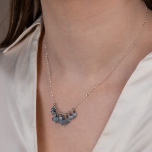 Halskettenbündel aus Silber + Aquamarin