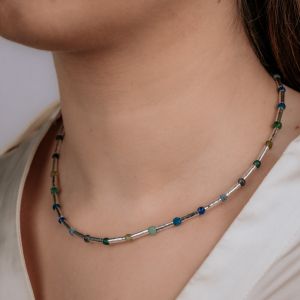 Necklace silver blue rainbow