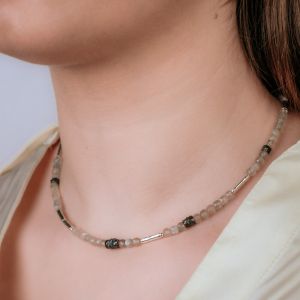 Collier zilver oxy + Grijze Maansteen