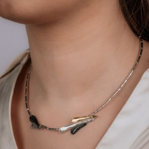Necklace TUBES kite silver + oxy + gold plated