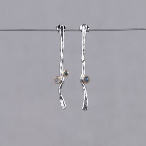 Drop earrings silver + 9 crt + Labradorite + Tourmaline