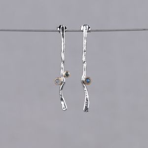 Oorstekers pegel zilver + 9 krt + Labradoriet + Toermalijn