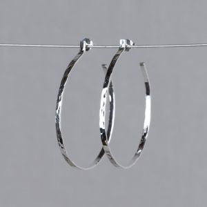 Earrings silver hammered large loop