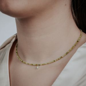 Necklace green Tourmaline + silver bobbin