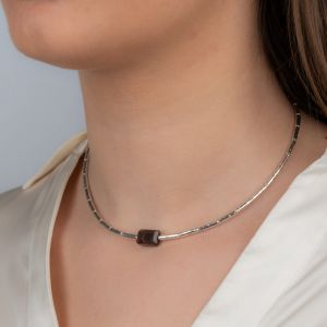 Necklace tubes sleek silver + Brown Moonstone