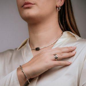 Clamp bracelet silver + 9 carat + Labradorite + Tourmaline