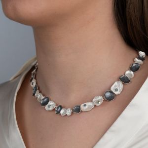 Collier schotels met Labradoriet, Kyaniet en Aquamarijn