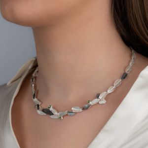 Collier zilver bladeren + Groene Tourmalijn