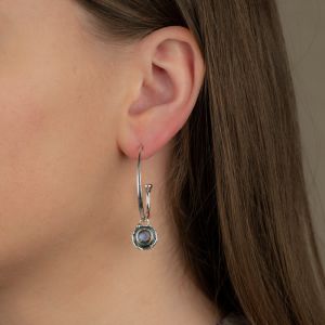 Ear hoop long silver + Labradorite pendant