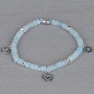 Armband zilver + Aquamarijn + bedels