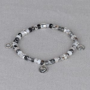 Bracelet silver + Black Rutile with charms