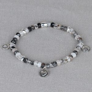 Armband zilver + Black Rutiel met bedels